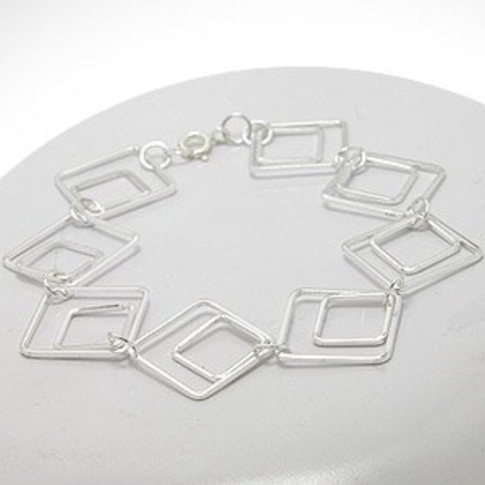 Sterling Silver Double Squares Bracelet - 7,8,9 inch - NEW